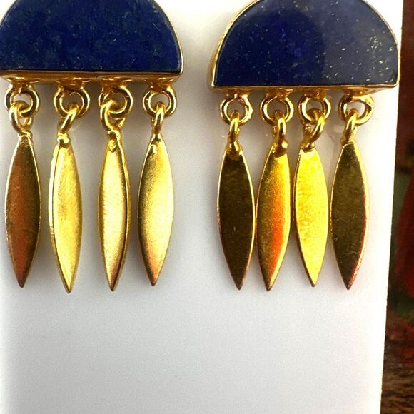 14k Gold Plated Lapis Lazuli Drop Earrings - Picture 3 of 10